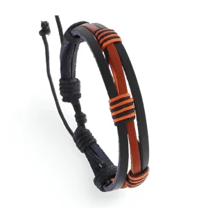 Bracelet multi-rangs en cuir, bi-colore, mixte, modèle Imri