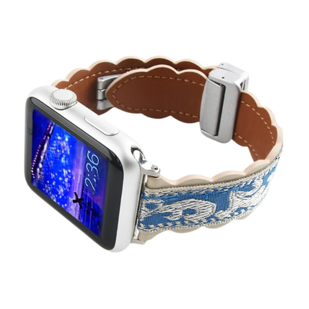 Bracelet printanier, en cuir brodé, coloré, pour Apple Watch, ajustable, modèle Nolphène – Image 5