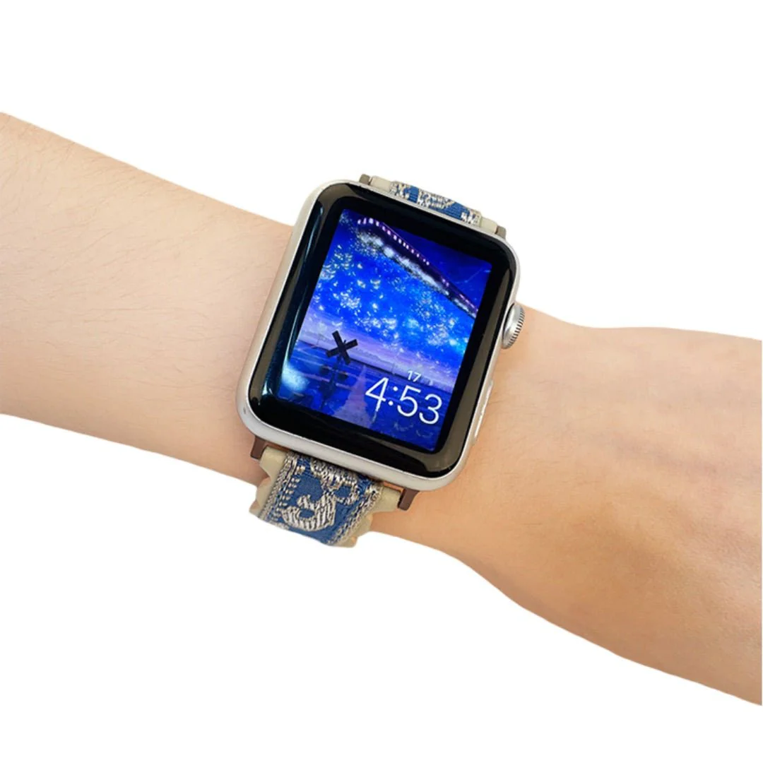Bracelet printanier, en cuir brodé, coloré, pour Apple Watch, ajustable, modèle Nolphène – Image 2