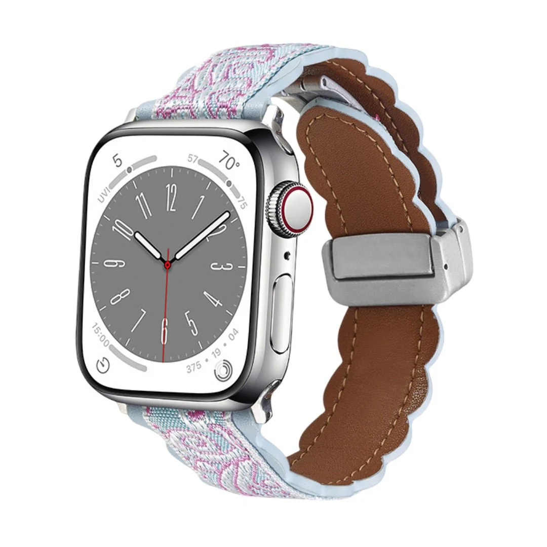 Bracelet printanier, en cuir brodé, coloré, pour Apple Watch, ajustable, modèle Nolphène – Image 9