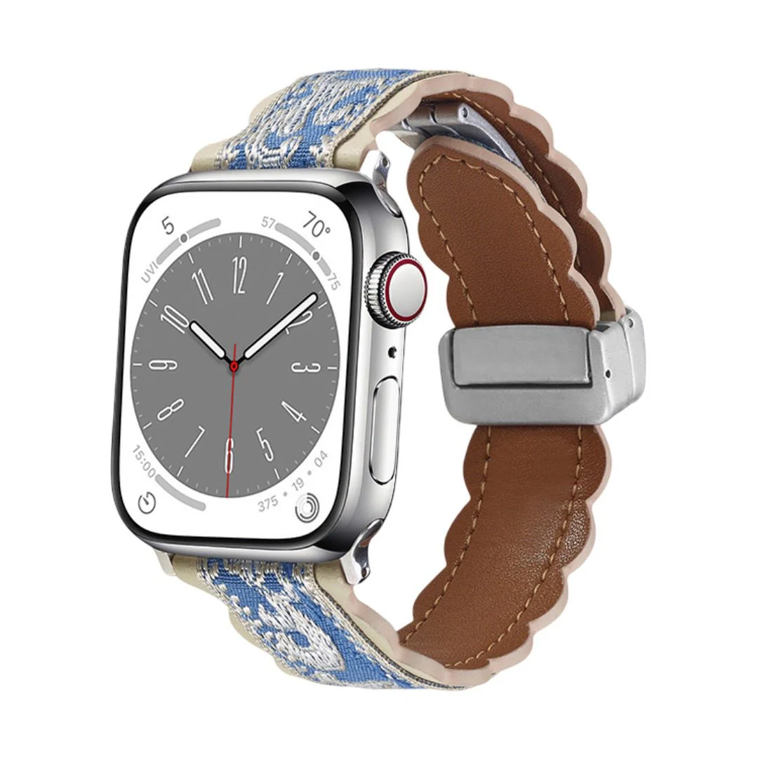 Bracelet printanier, en cuir brodé, coloré, pour Apple Watch, ajustable, modèle Nolphène