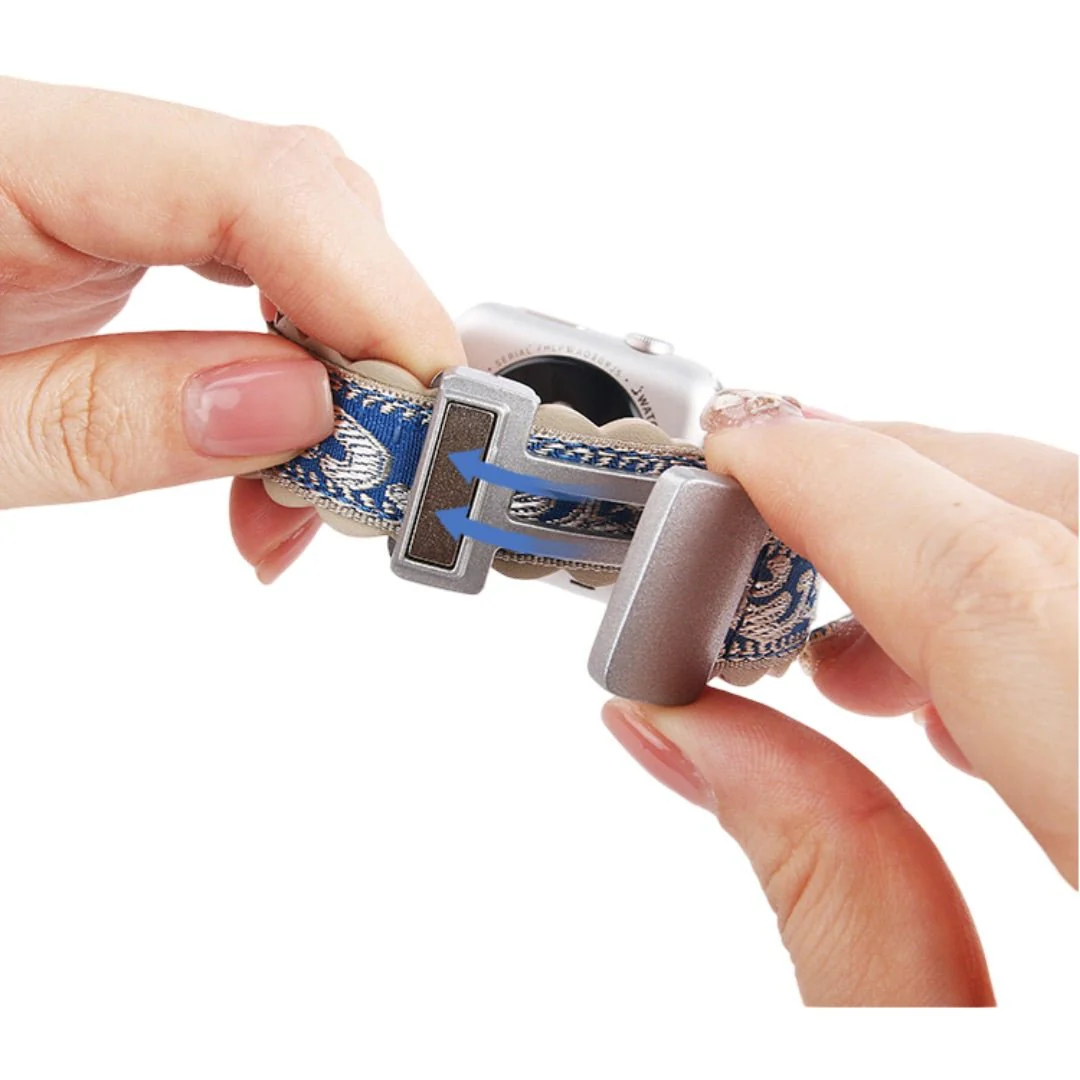Bracelet printanier, en cuir brodé, coloré, pour Apple Watch, ajustable, modèle Nolphène – Image 6