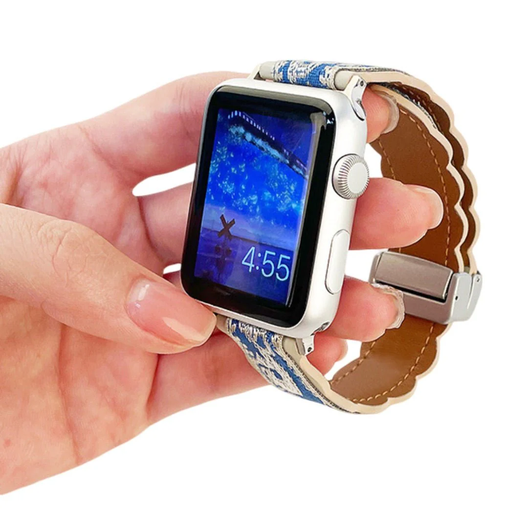 Bracelet printanier, en cuir brodé, coloré, pour Apple Watch, ajustable, modèle Nolphène – Image 3