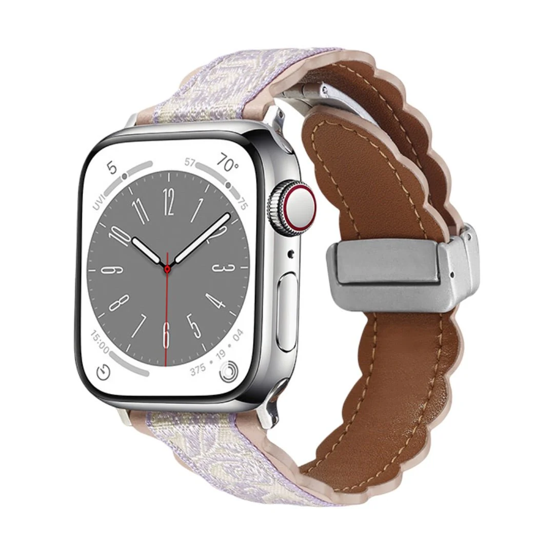 Bracelet printanier, en cuir brodé, coloré, pour Apple Watch, ajustable, modèle Nolphène – Image 7