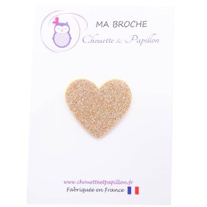 Broche coeur or paillettes