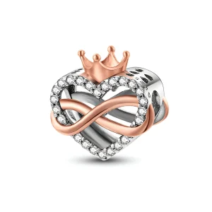 Charm coeur couronné incrusté d'un signe infini, pour femme, modèle Soraya