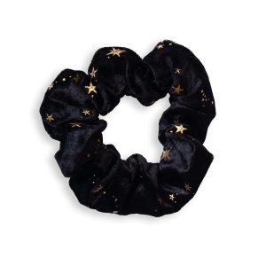 Chouchou cheveux fille & femme – velours noir à étoiles – deux tailles