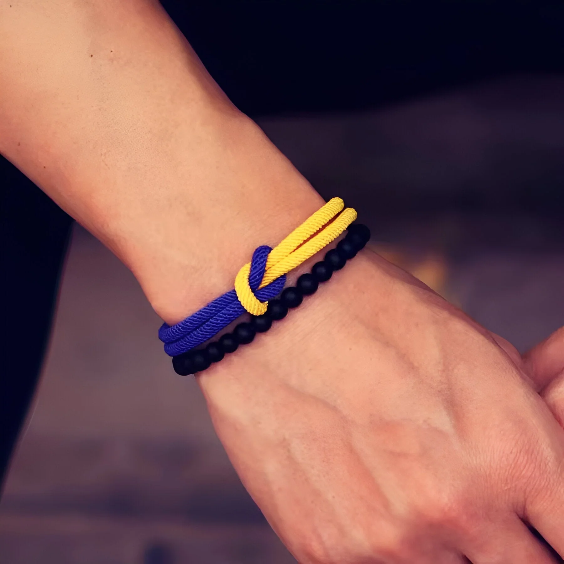 Duo de bracelet cordon et onyx, noeud central, modèle Varek – Image 3