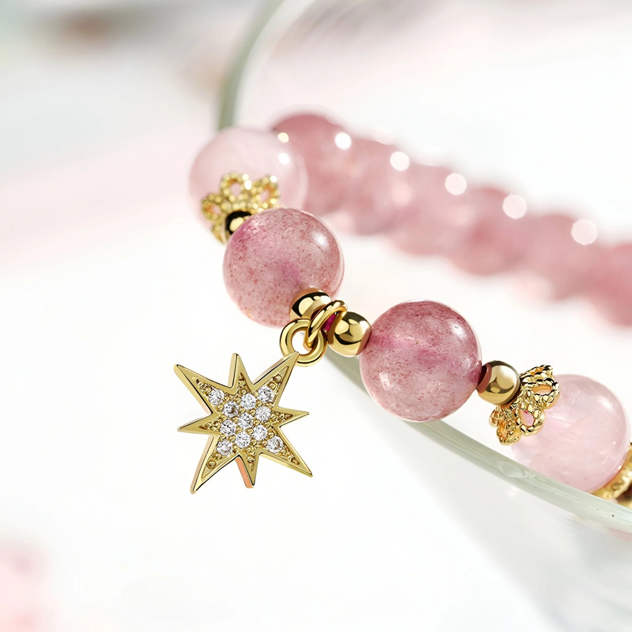 Duo de bracelets en pierres de cristal, étoile et lune, pour femme, modèle Astrée – Image 9