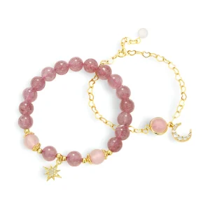 Duo de bracelets en pierres de cristal, étoile et lune, pour femme, modèle Astrée