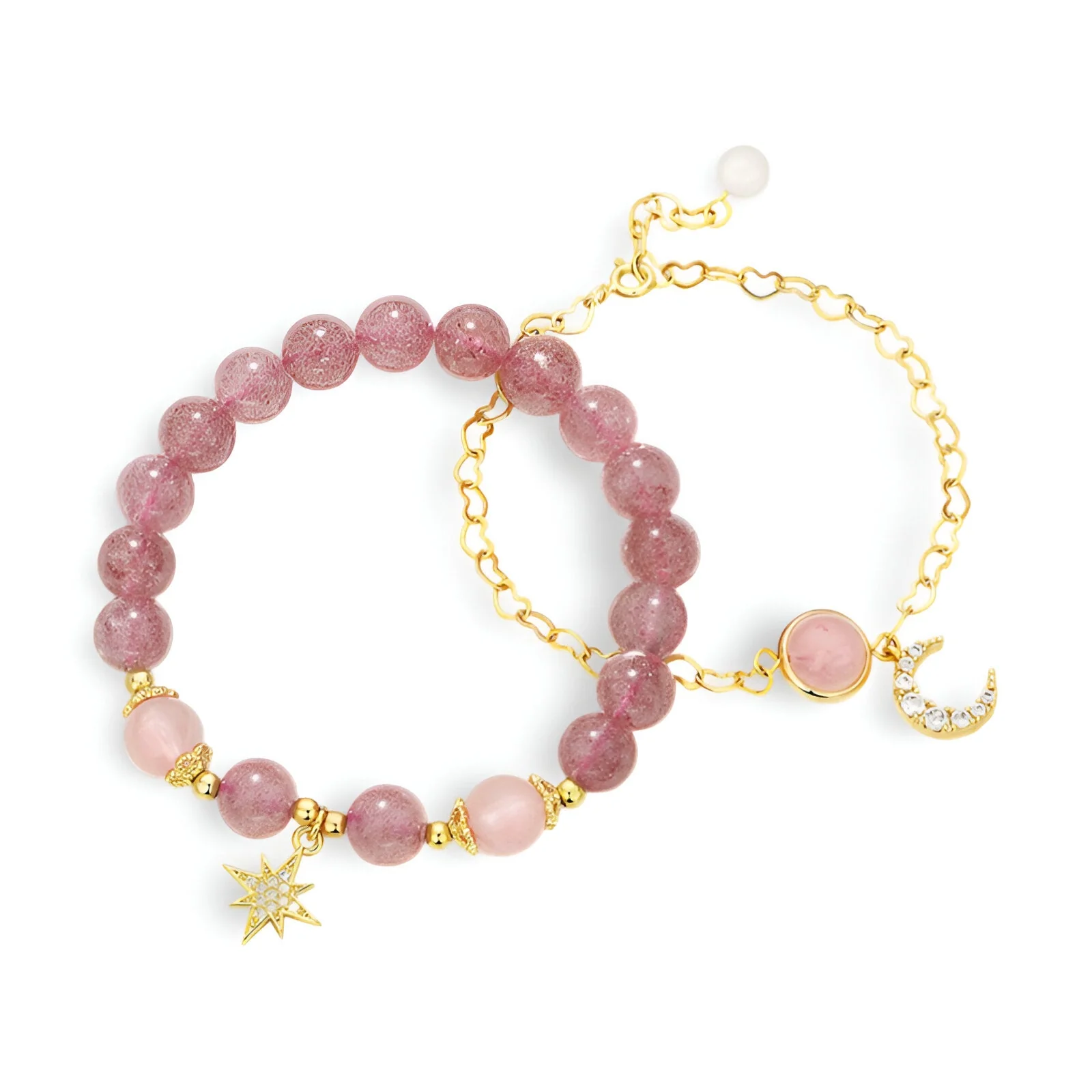 Duo de bracelets en pierres de cristal, étoile et lune, pour femme, modèle Astrée