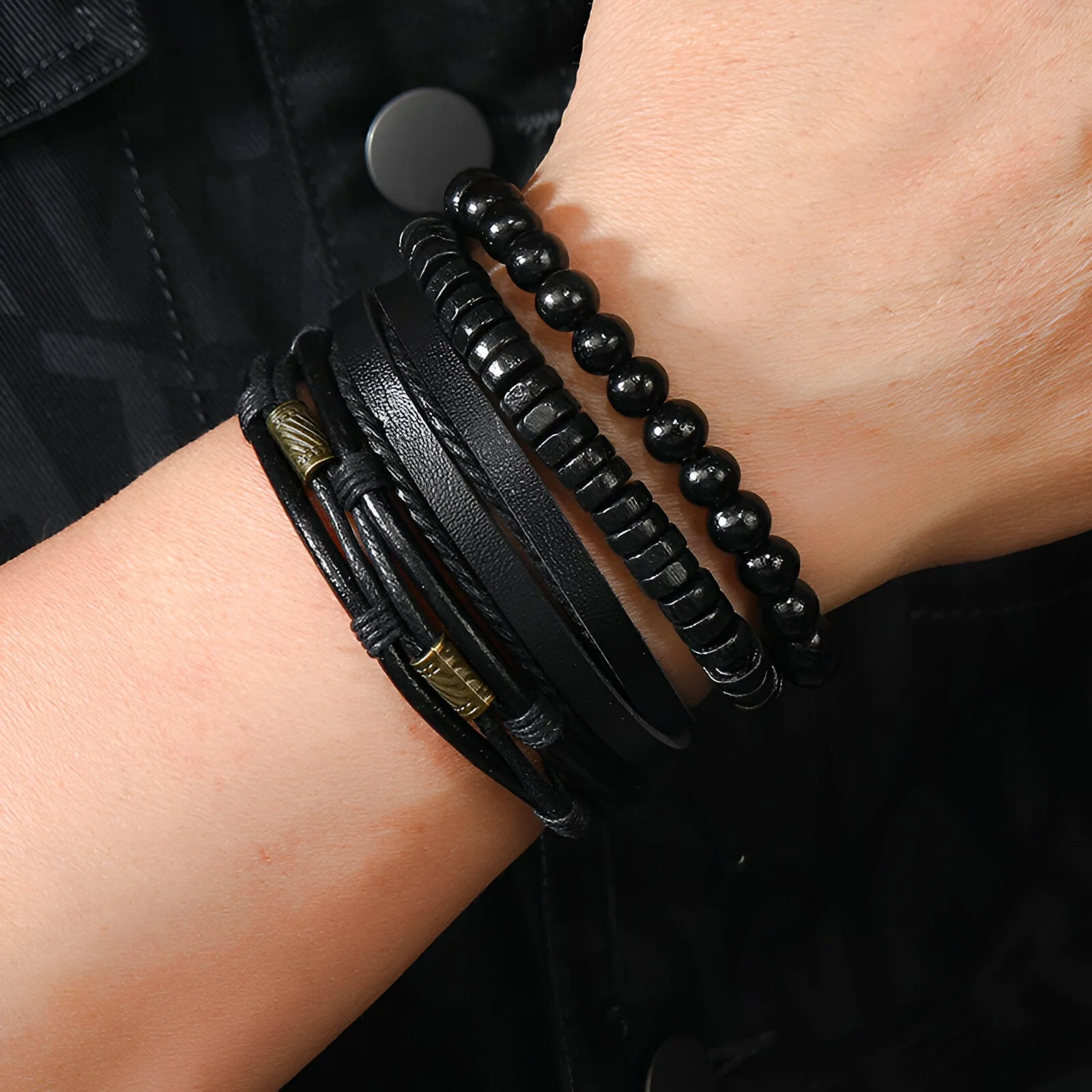 Ensemble de 4 bracelets en microfibre et bois, style élégant, mixte, modèle Colette – Image 2
