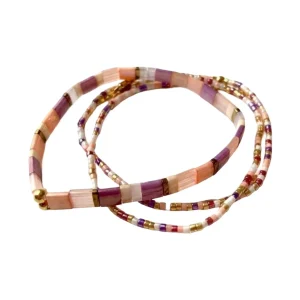 Ensemble de bracelets perles du japon multicolores, rose violet et doré, style bohème chic, facile à enfiler, modèle Yuzuki