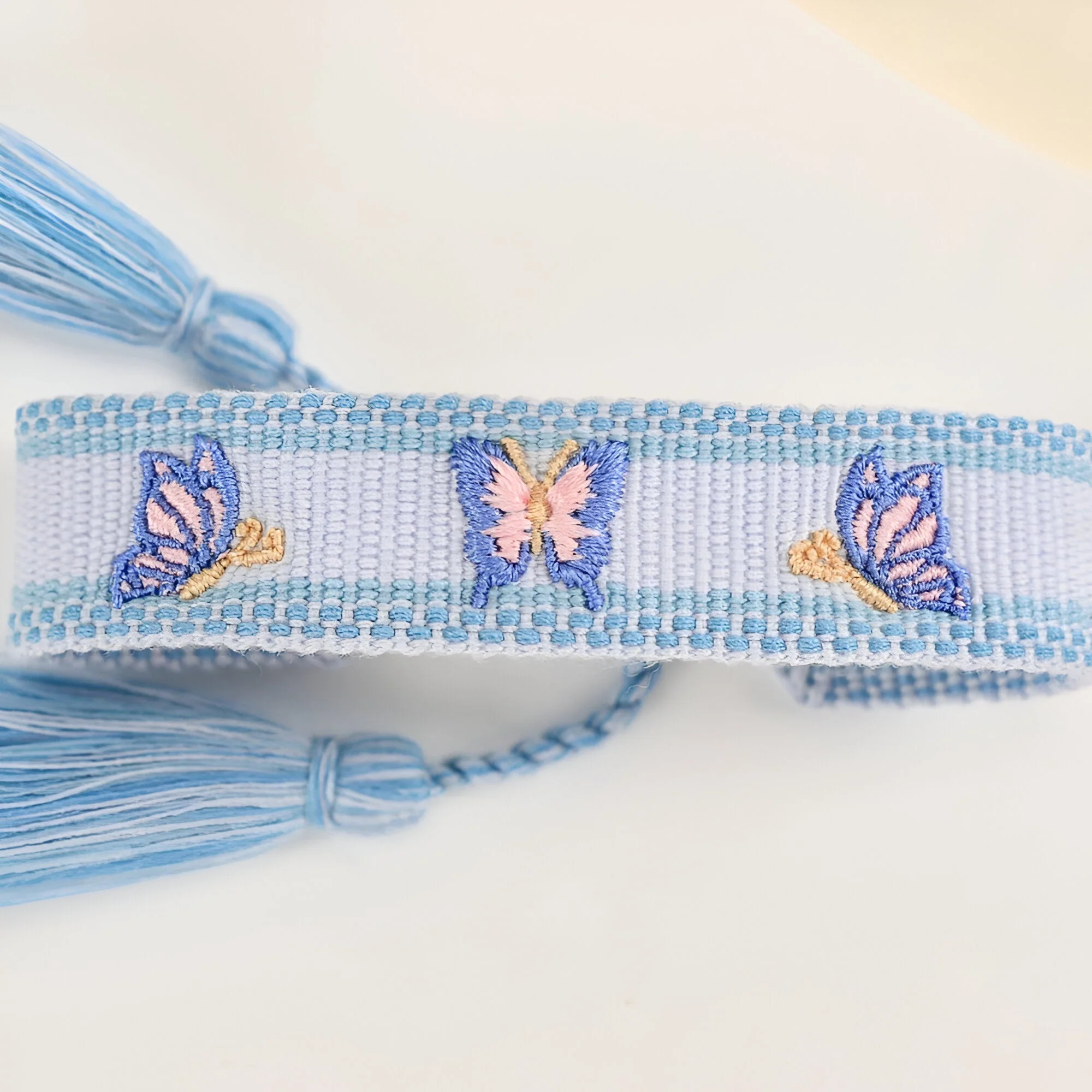 Trio de bracelets en coton tissé, motif papillons, pour femme, modèle Tisara – Image 5