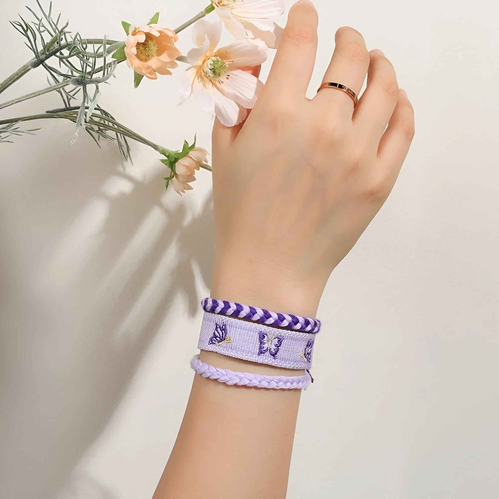 Trio de bracelets en coton tissé, motif papillons, pour femme, modèle Tisara – Image 2