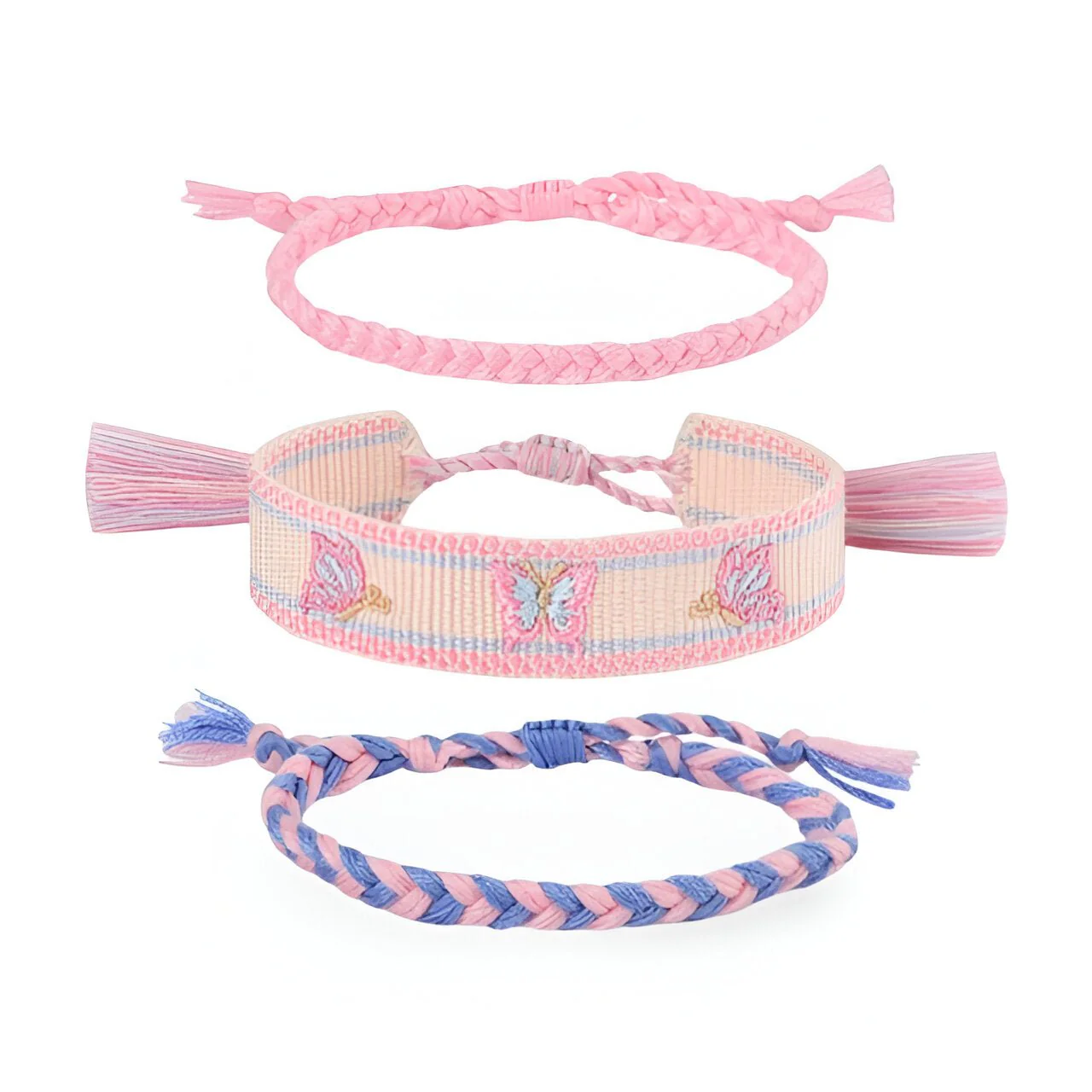 Trio de bracelets en coton tissé, motif papillons, pour femme, modèle Tisara – Image 8