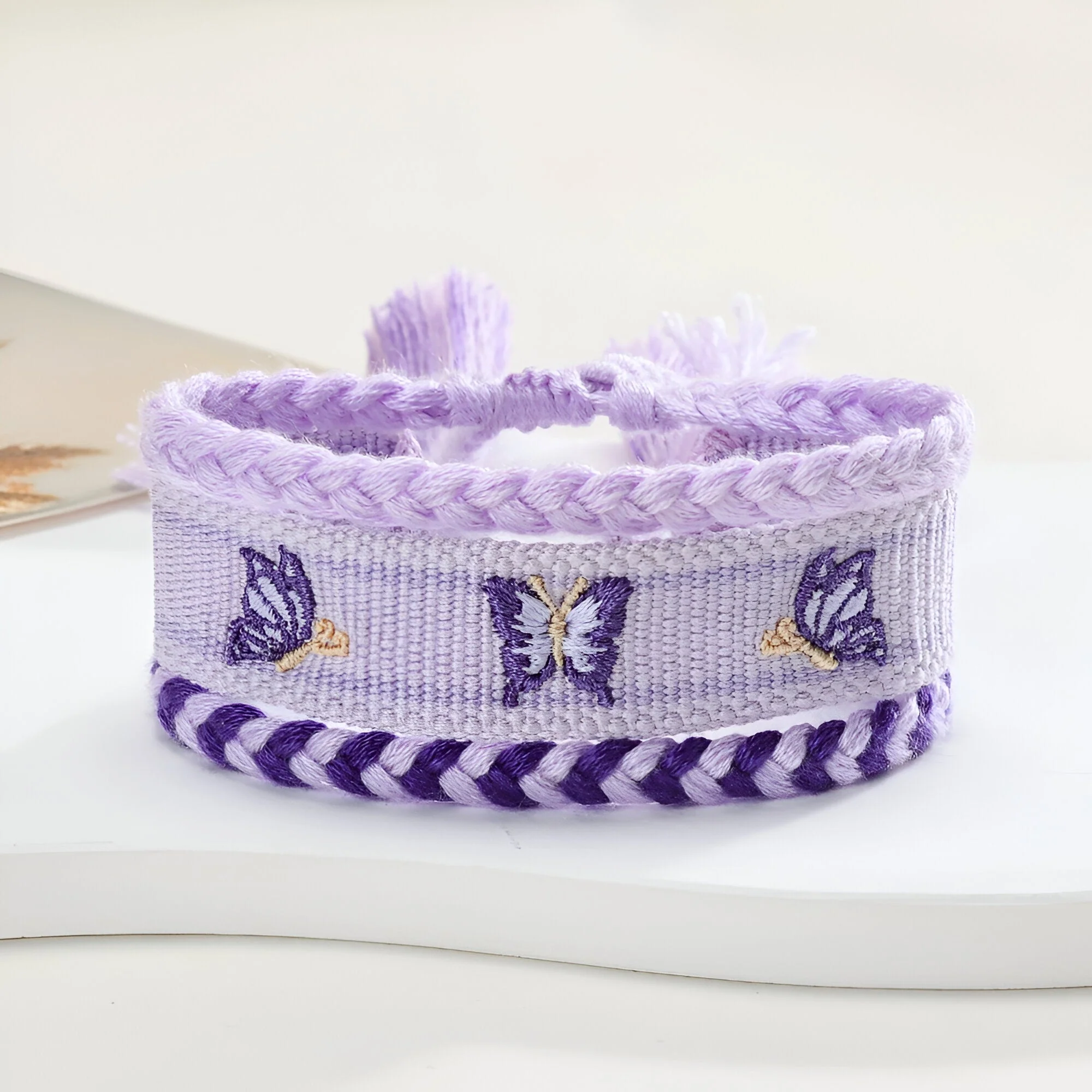 Trio de bracelets en coton tissé, motif papillons, pour femme, modèle Tisara – Image 3