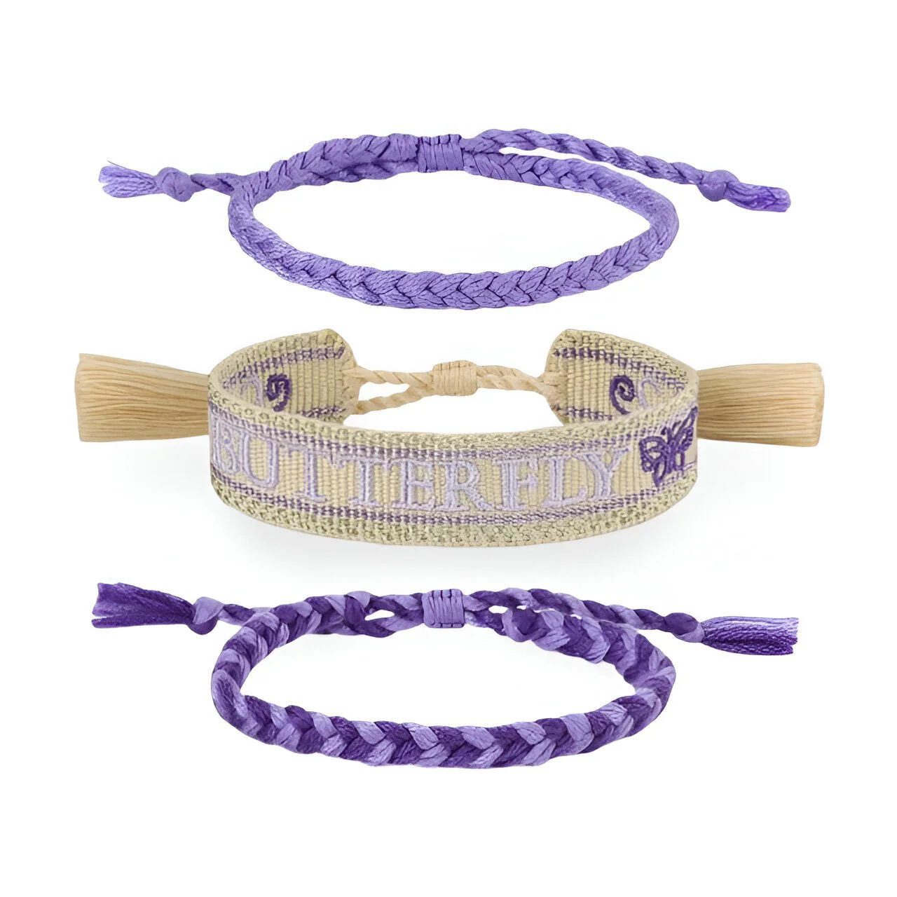 Trio de bracelets en coton tissé, motif papillons, pour femme, modèle Tisara – Image 7